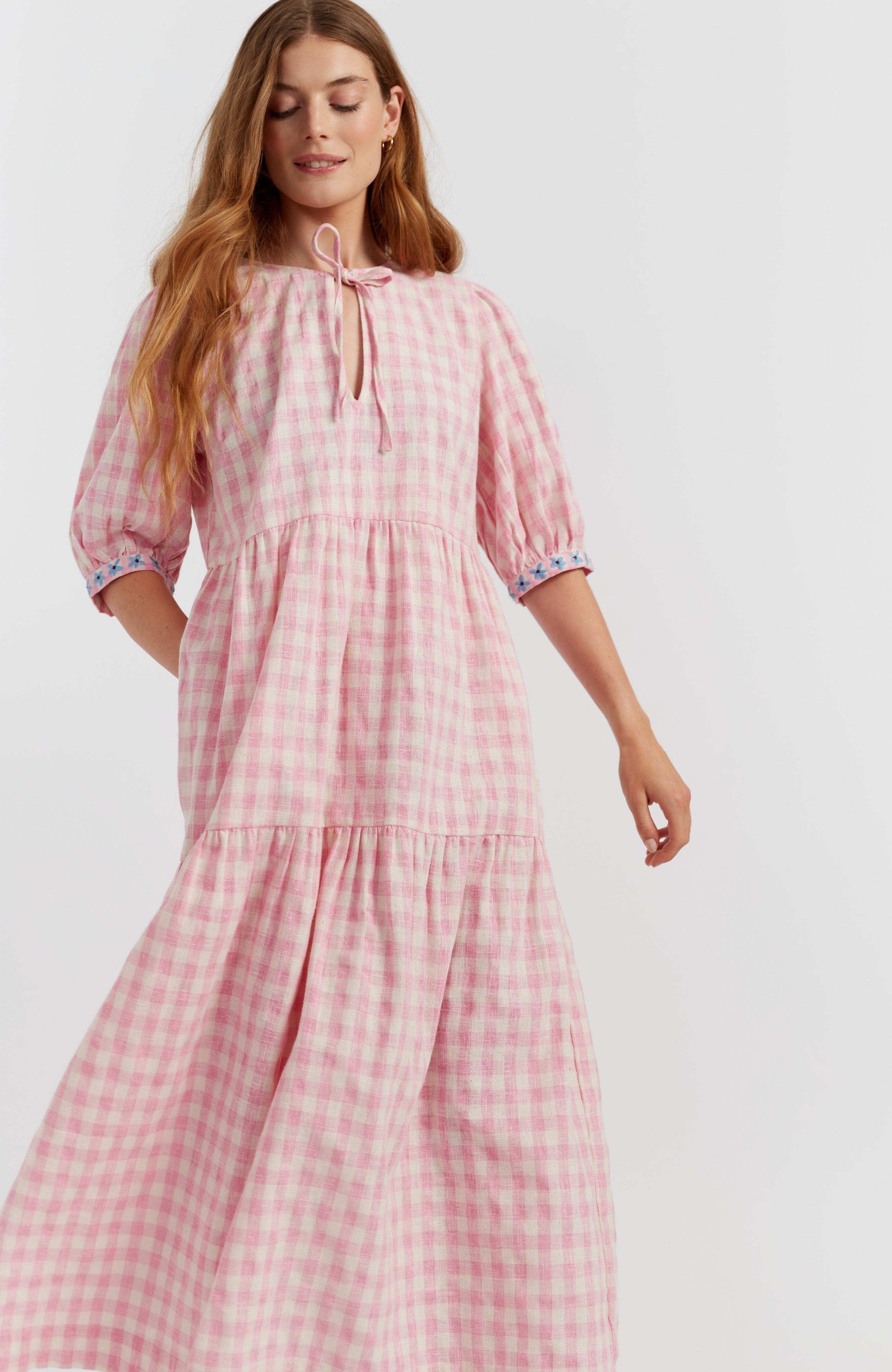 Linen Blend Gingham Day Dress - image 2