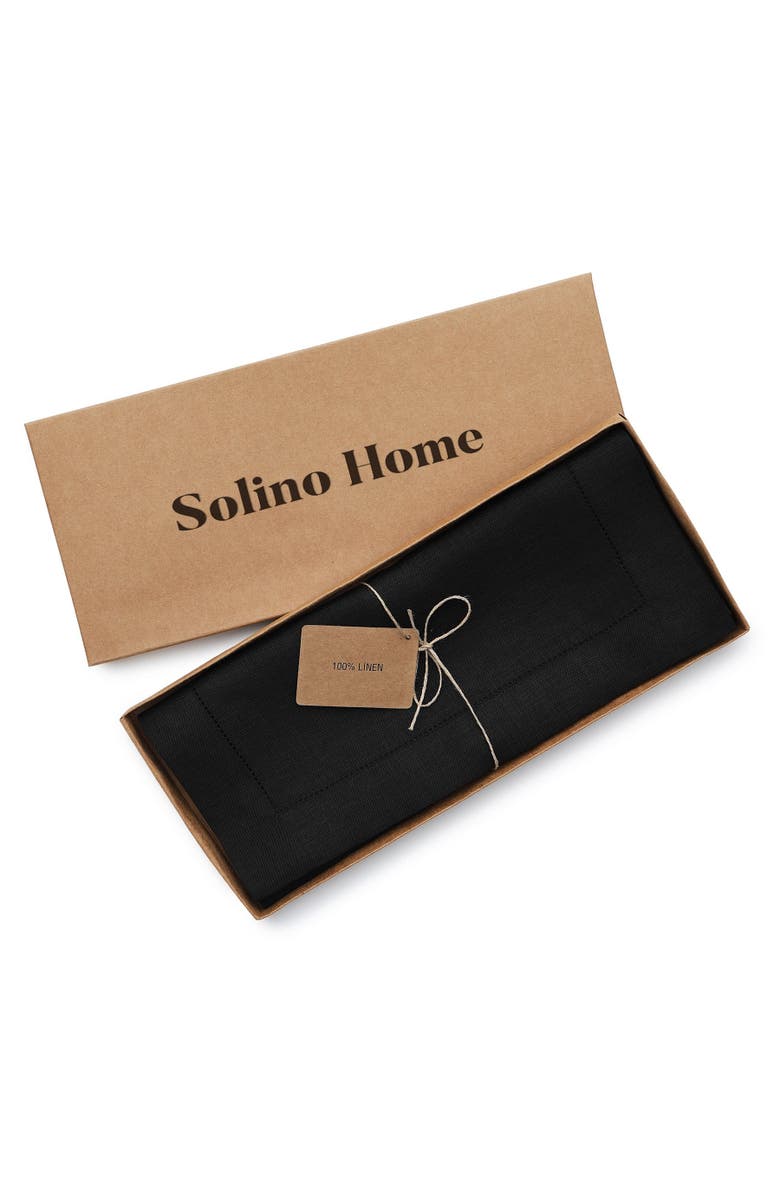 Solino Home Linen Table Runner for Dining Table, Holiday and Everyday Table Decor - Classic Hemstitch, Alternate, color, Black