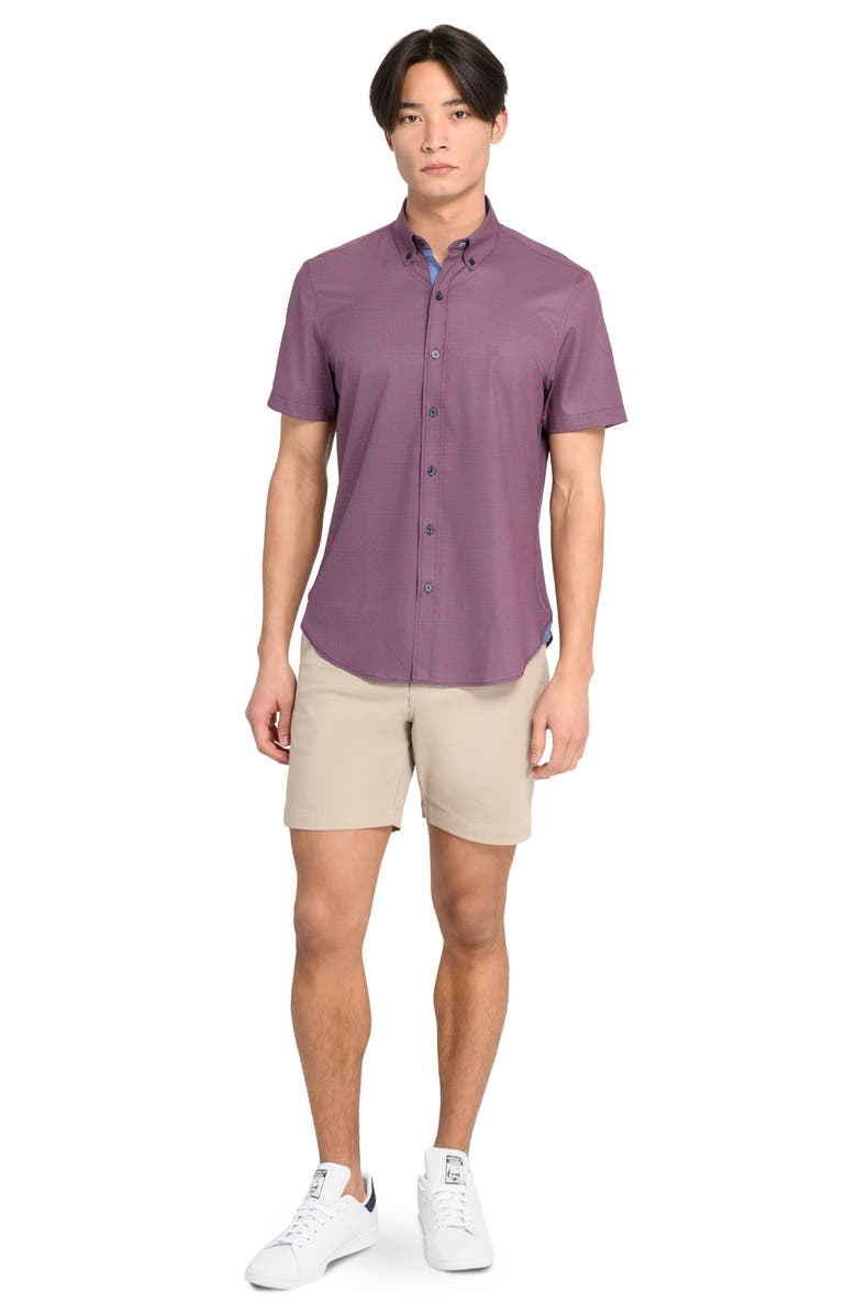 CONSTRUCT Slim Fit 4-Way Stretch Short Sleeve Button-Up Shirt, Alternate, color, Blue/ Orange