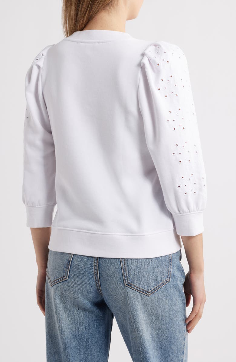 Splendid Rory Embroidered Eyelet Sleeve Sweatshirt, Alternate, color, White
