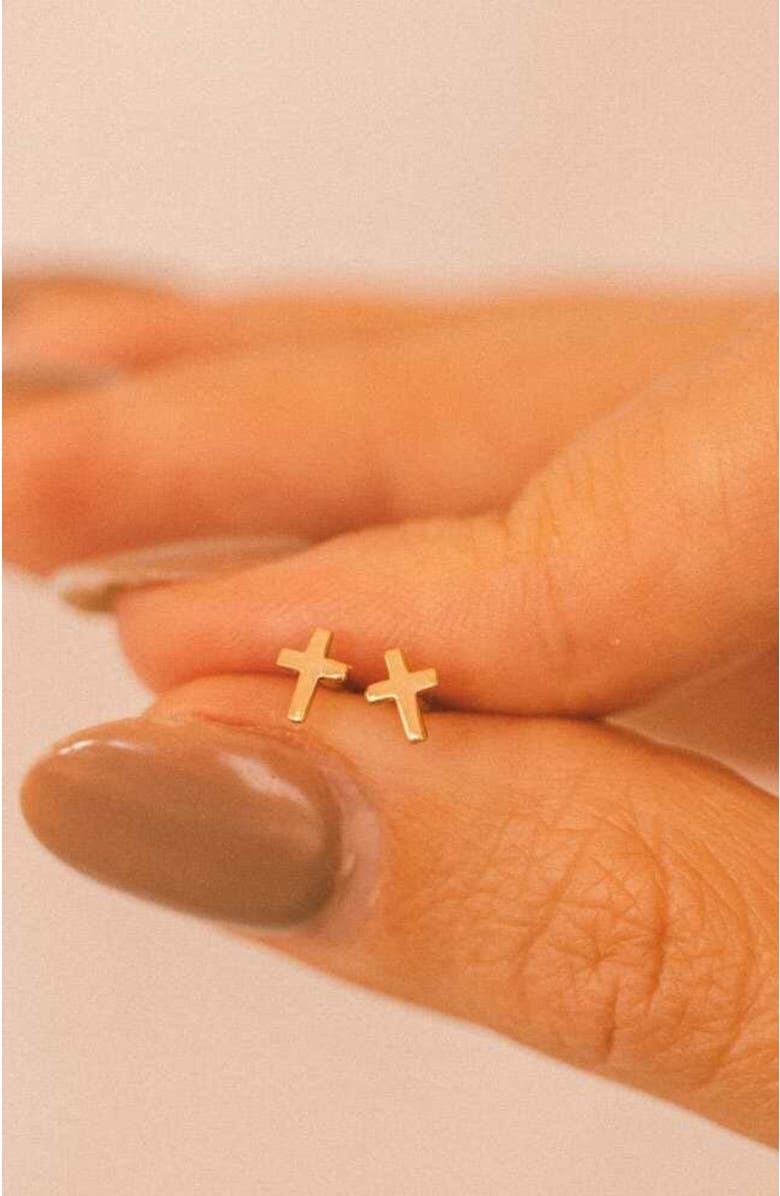 MADE BY MARY Cross Stud Earrings, Alternate, color, Gold Vermeil