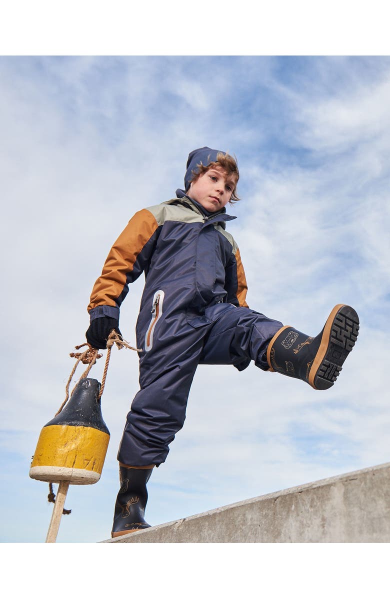 Deux par Deux Baby Boy's Printed Rain Boots Beige Animals On Black Background, Alternate, color, Beige Animals On Black And