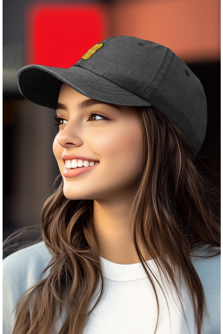 Yellow Gummy Embroidered Dad Cap, Alternate, color, Washed Gray