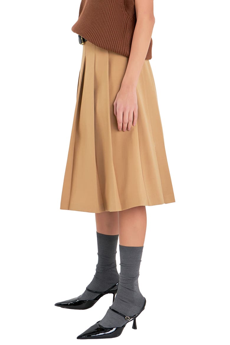 Pleated Midi Skirt, Alternate, color, TAN