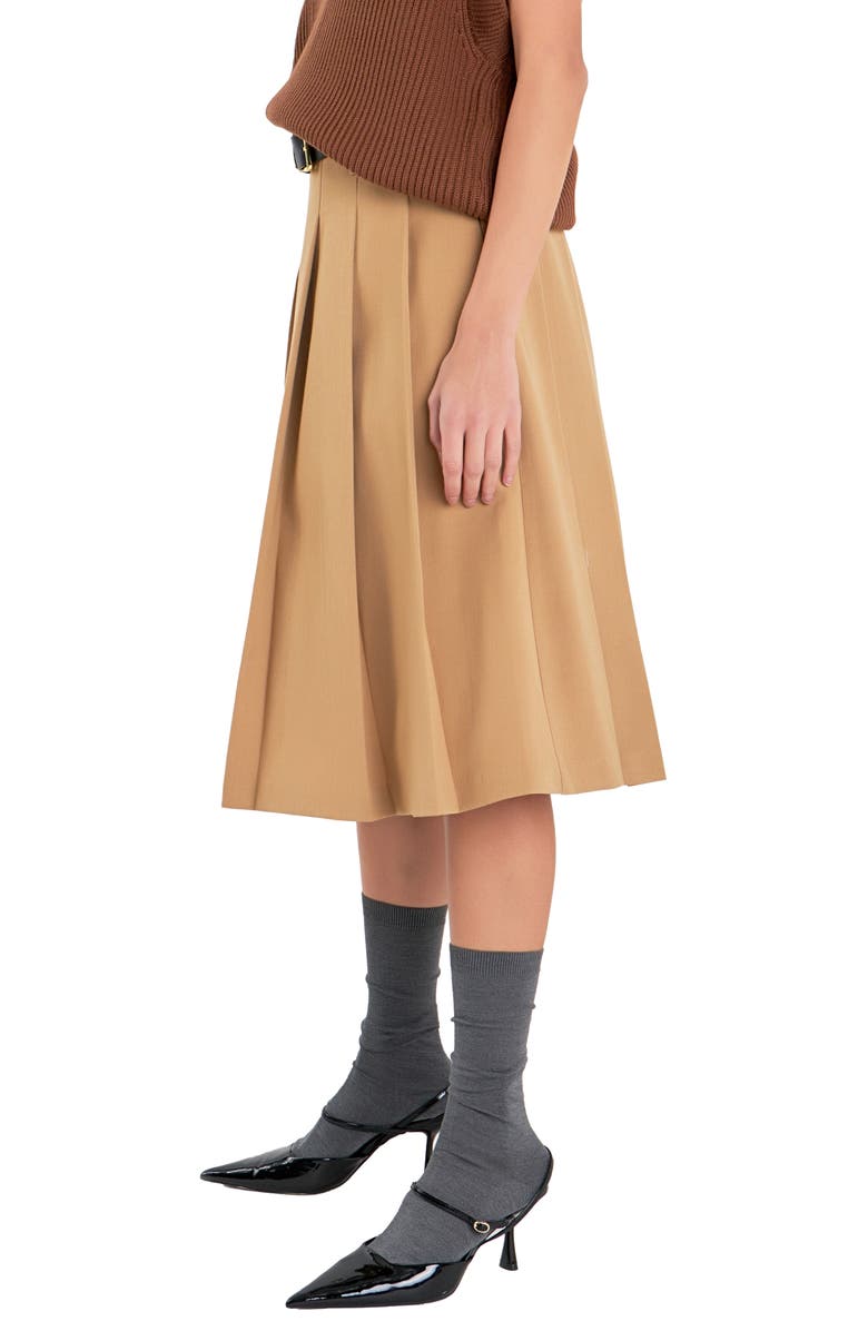 English Factory Pleated Midi Skirt, Alternate, color, Tan