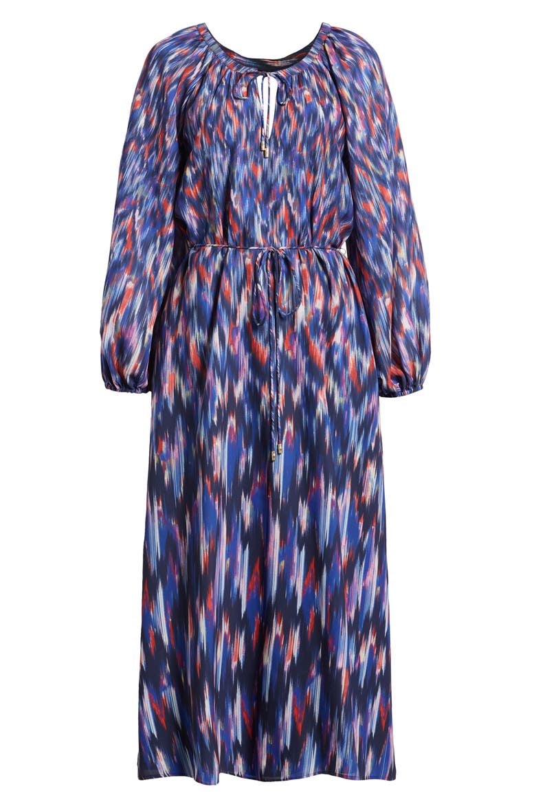 Ikat Long Sleeve Recycled Polyester Midi Dress, Alternate, color, ISLAND NAVY