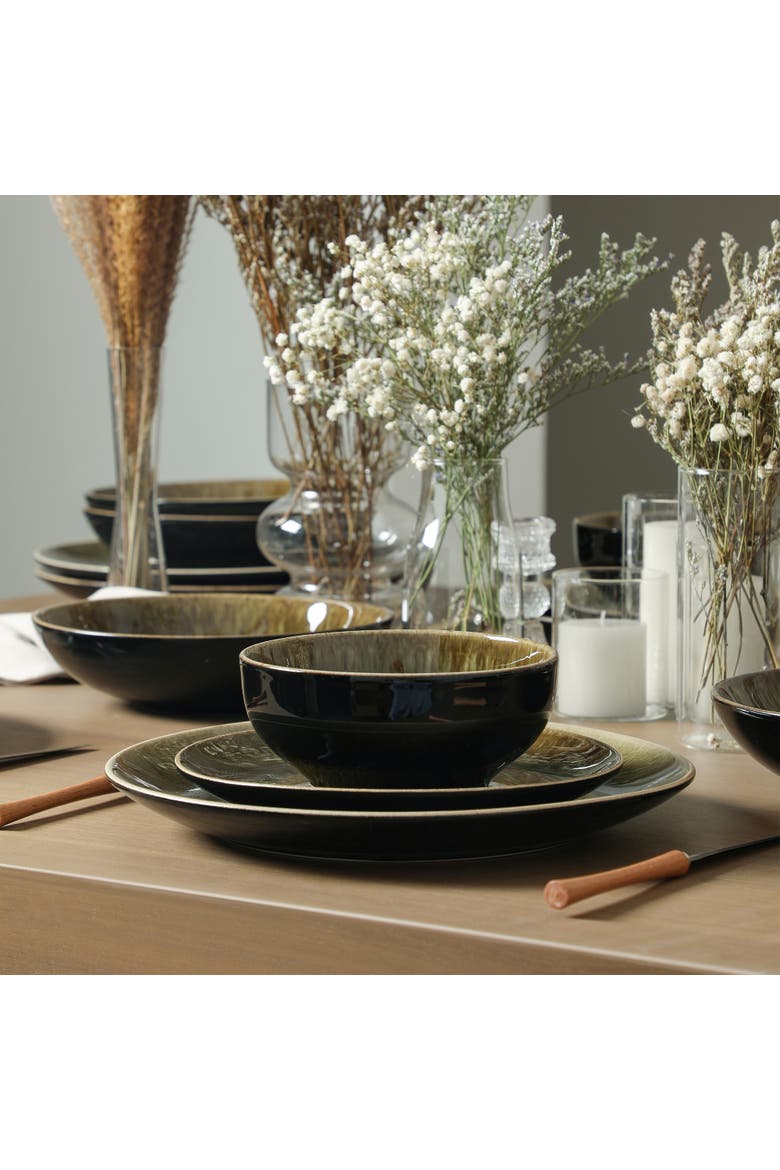 Riley 24-Piece Dinnerware Set Stoneware, Service for 8, Alternate, color, Black and Green