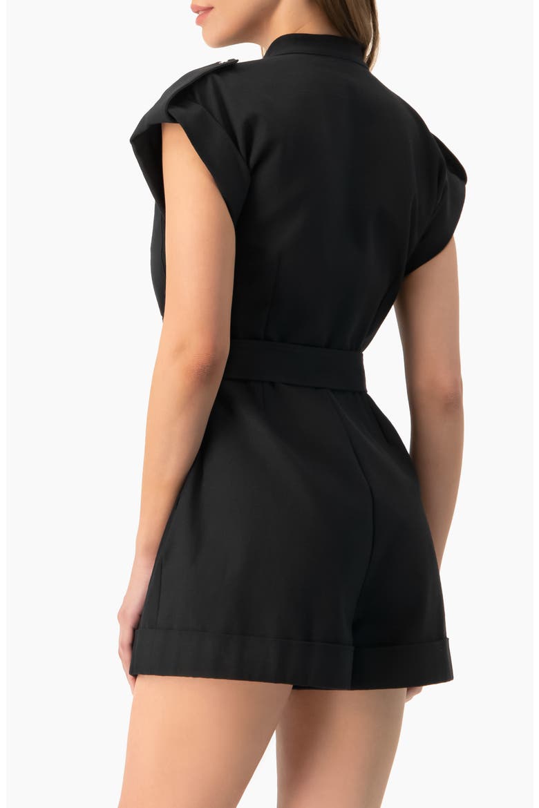 Structured D-Ring Belt Collared Sleeveless Jumpsuit Romper, Alternate, color, Black
