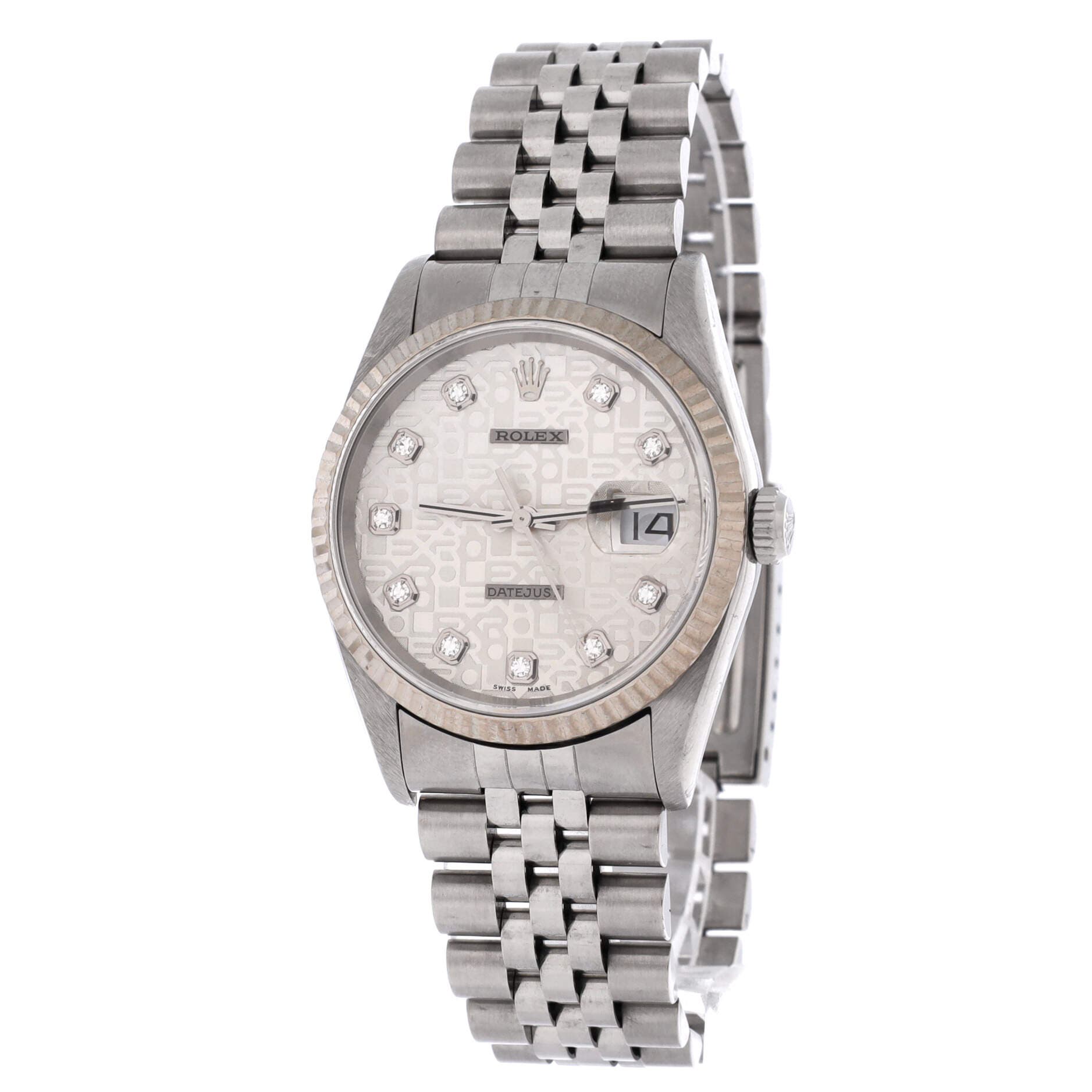 Oyster Perpetual Datejust Automatic Watch Stainless Steel and White Gold with Diamond Markers 36, Alternate, color, Metallic Silver
