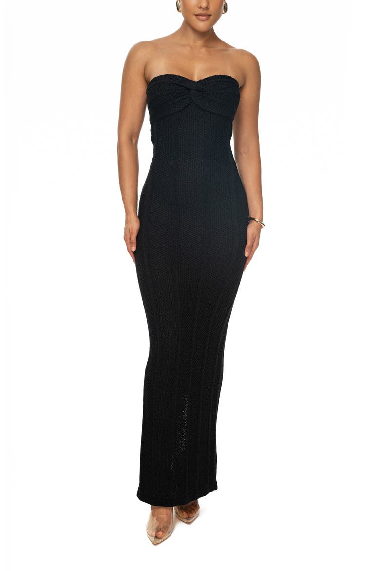 Blanca Strapless Knit Dress, Alternate, color, BLACK
