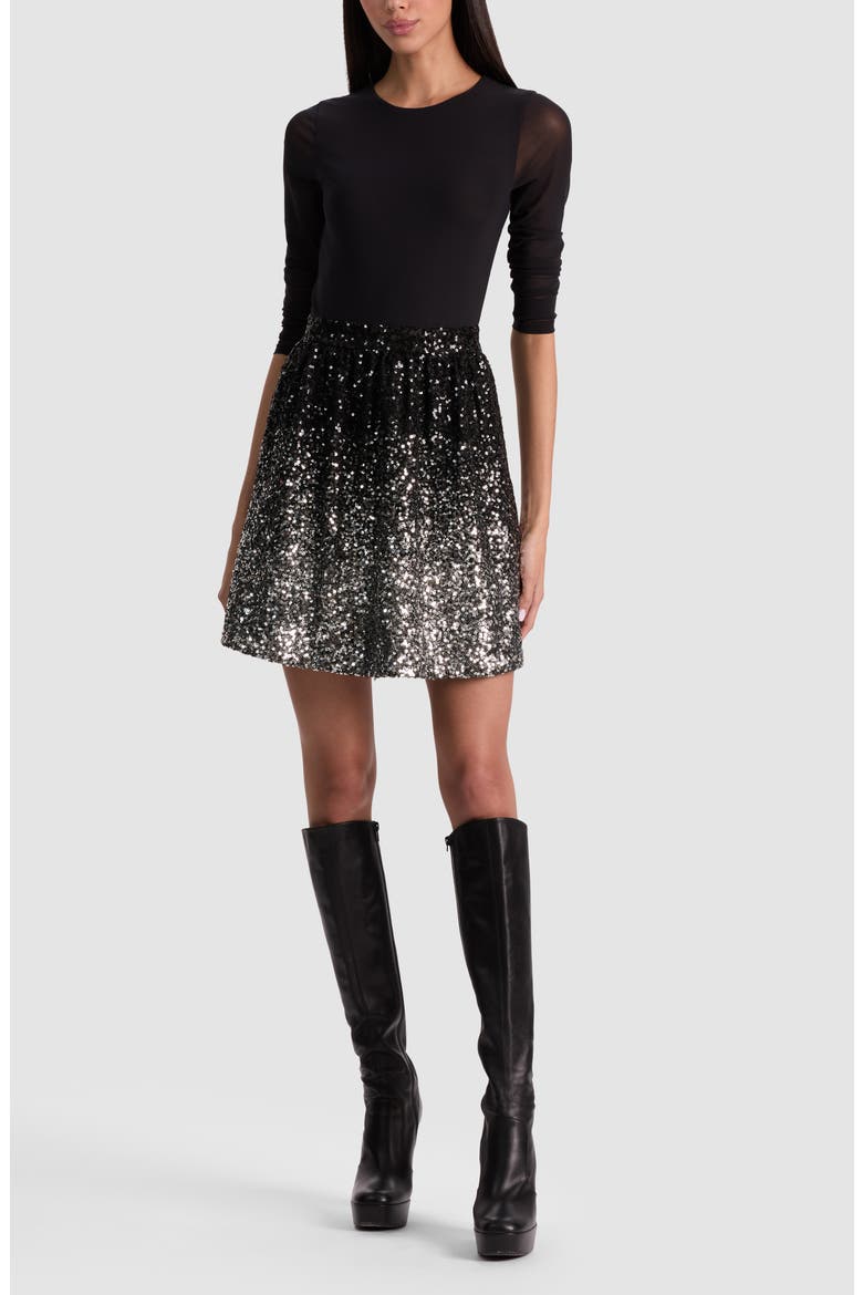 Chara Long Sleeve Sequin Skirt Party Dress, Main, color, BLACK/ MULTI