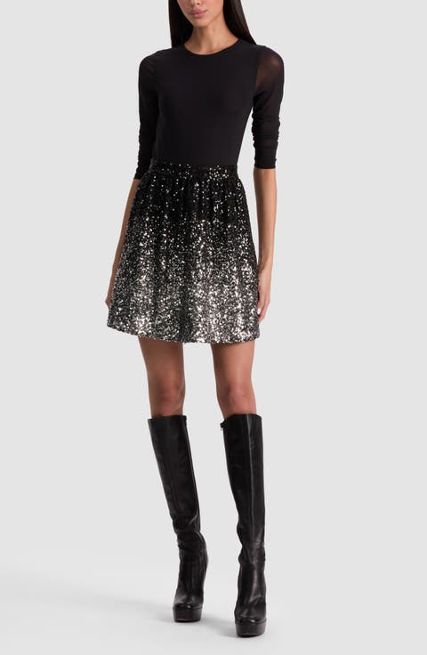Chara Long Sleeve Sequin Skirt Party Dress