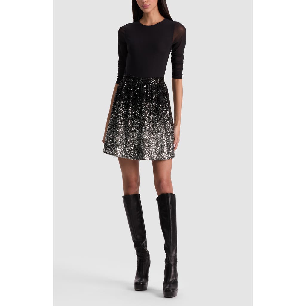 Alice + Olivia Chara Long Sleeve Sequin Skirt Party Dress Alice + Olivia Chara Long Sleeve Sequin Skirt Party Dress