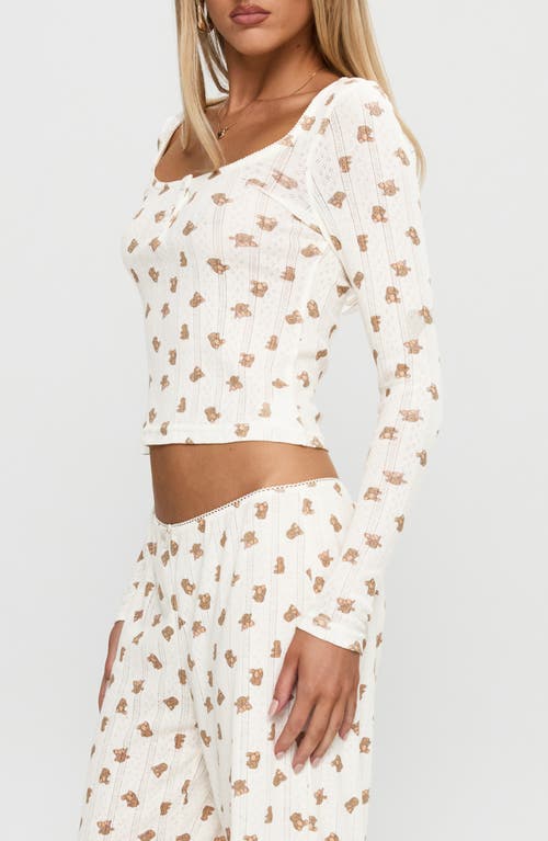 Princess Polly Sleepytea Teddy Bear Print Pointelle Crop Top