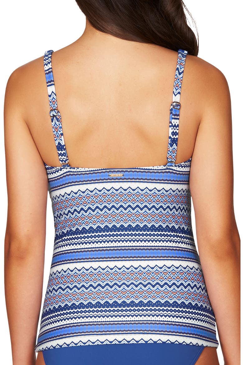 Paneled Print Tankini Top, Alternate, color, OCEAN BLUE