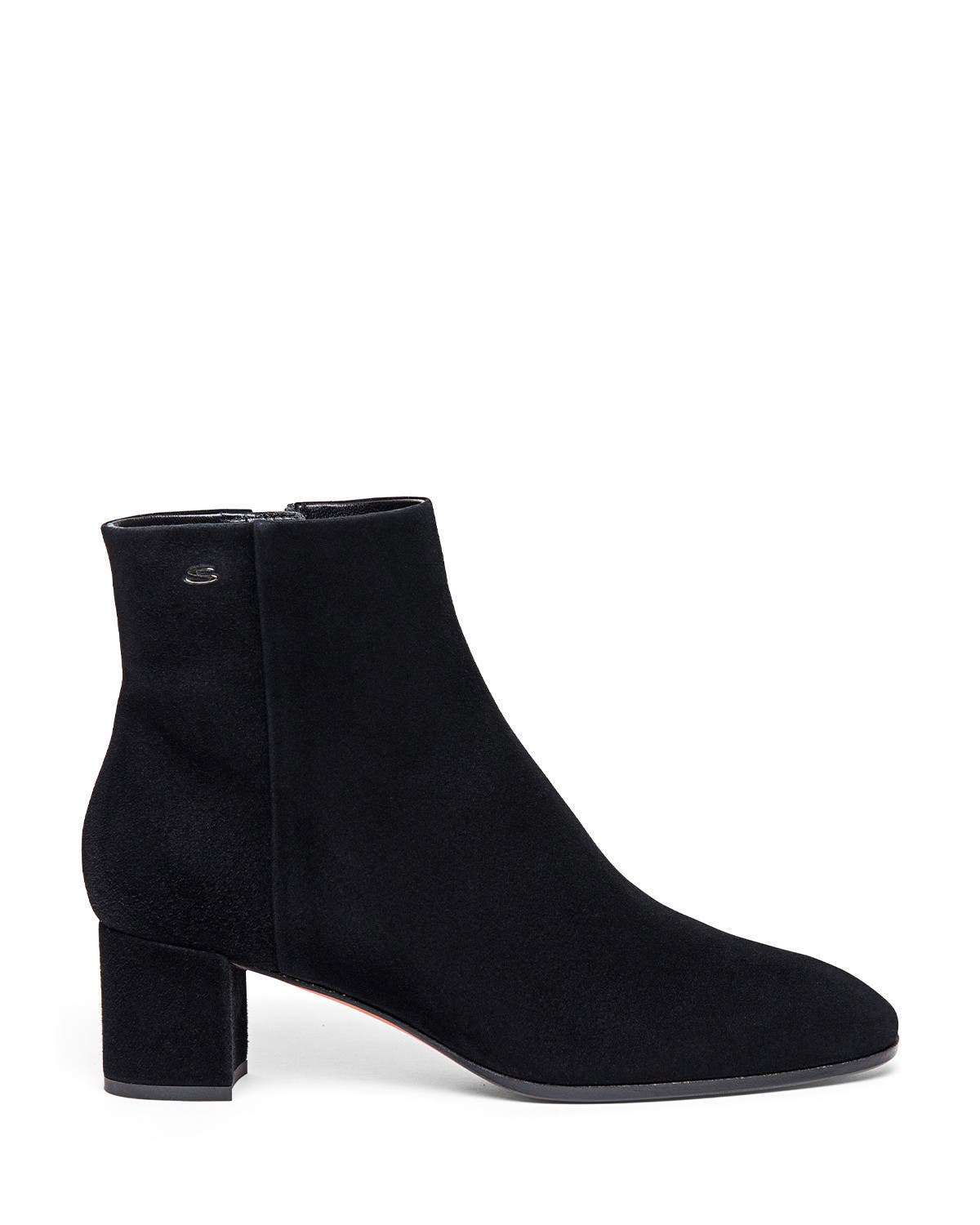 Santoni Women's suede mid-heel ankle boot, Alternate, color, Black