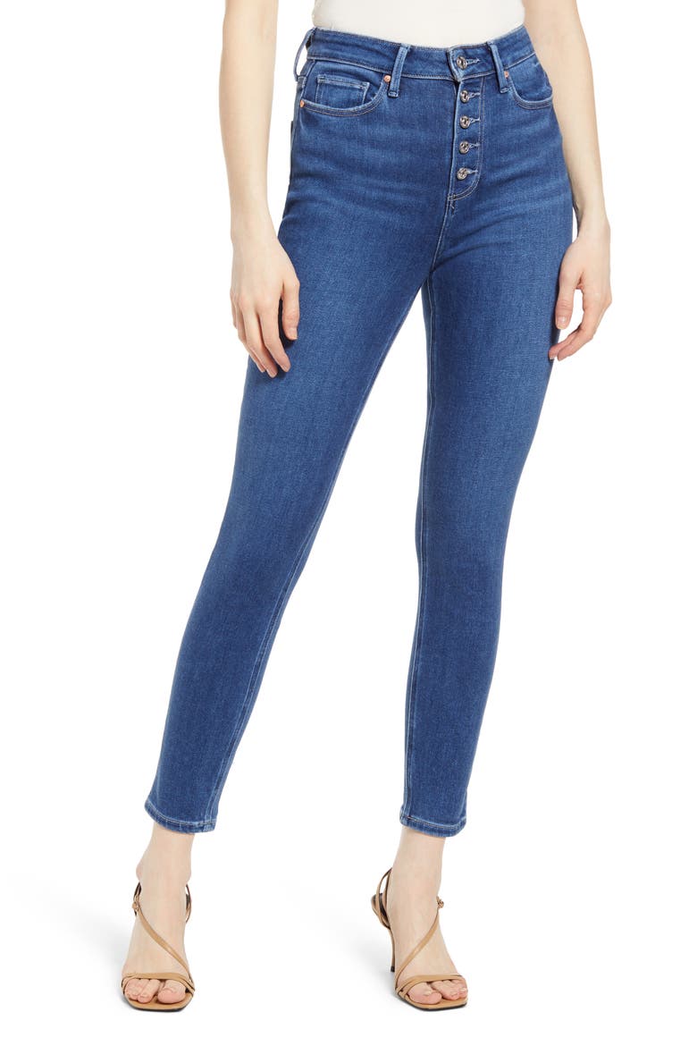Cheeky High Waist Button Fly Ankle Skinny Jeans, Main, color, WONDERWALL