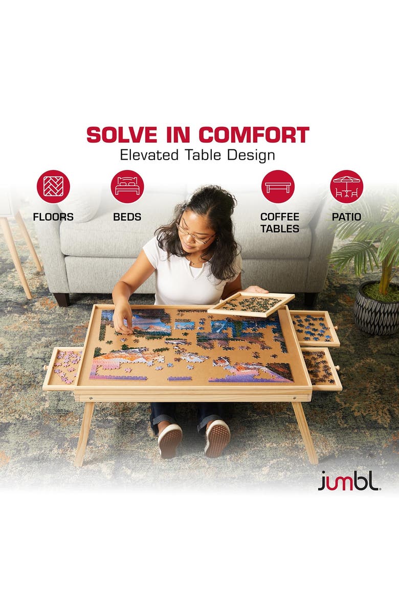 Jumbl 1000-Piece Puzzle Board with Drawers, Foldable Legs & Cover, Wooden Jigsaw Table, Alternate, color, Beige