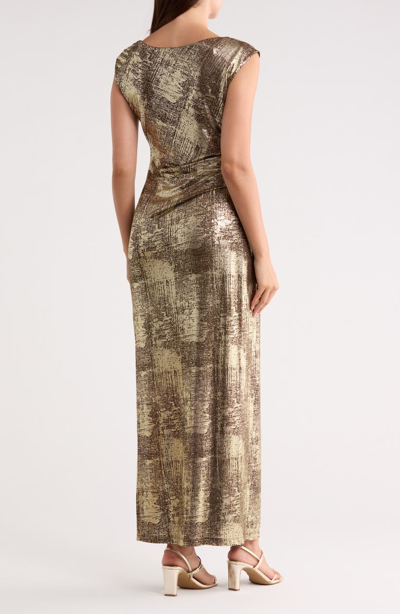Connected Apparel Metallic Cowl Neck Sleeveless Gown, Alternate, color, Brown