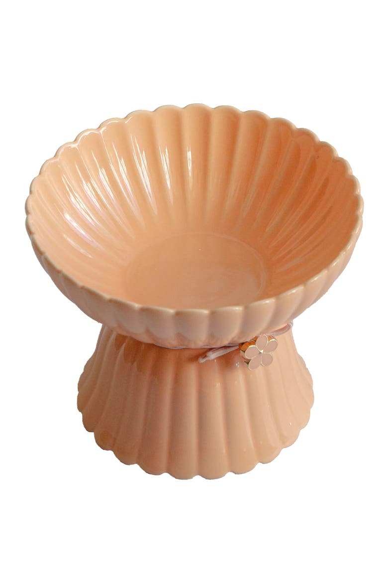 Elevated Ceramic Flower Cat Bowl, 8.45oz, Main, color, Pink