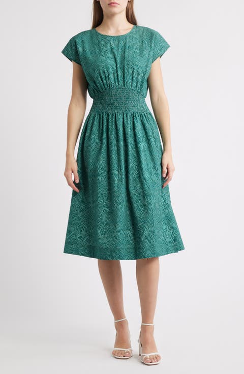 Valencia Print Smocked Waist Midi Dress