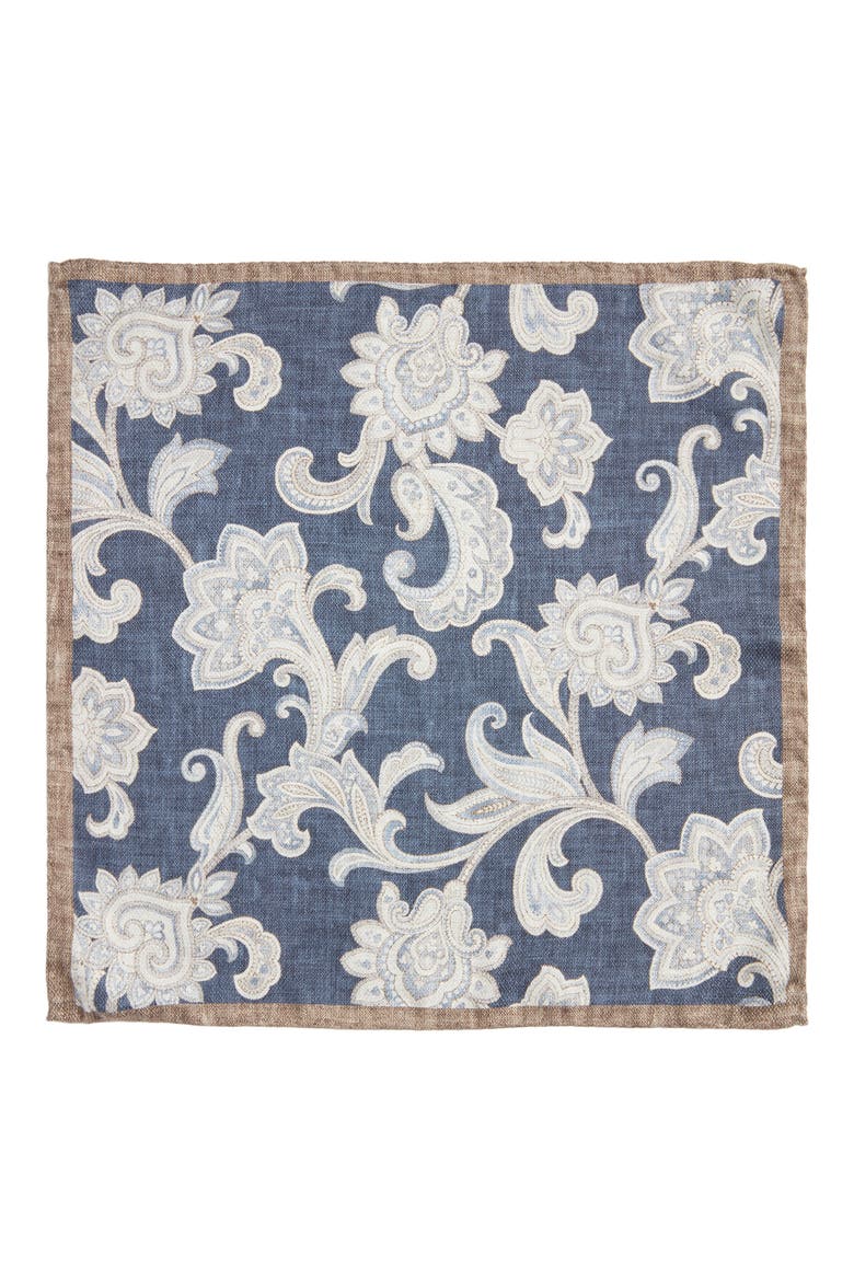 Verdun Floral & Medallion Reversible Silk Pocket Square, Alternate, color, NAVY