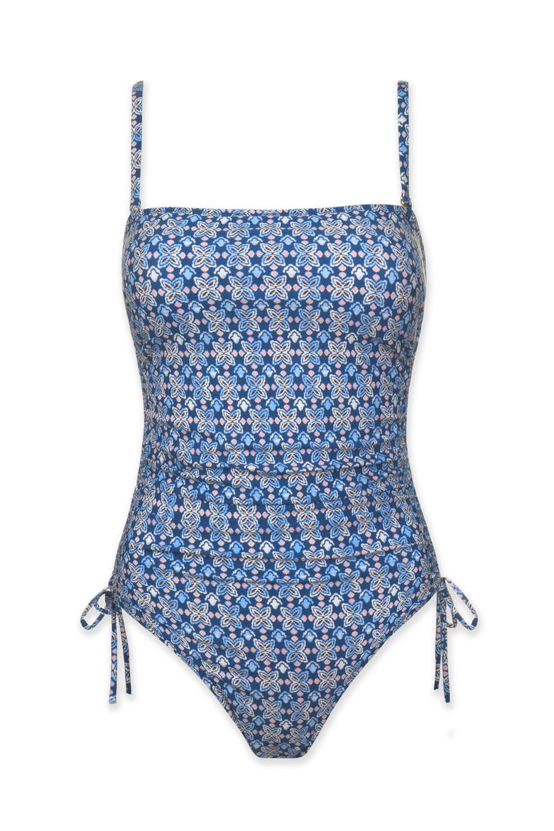 Cinch Bandeau One-Piece, Alternate, color, Lagos