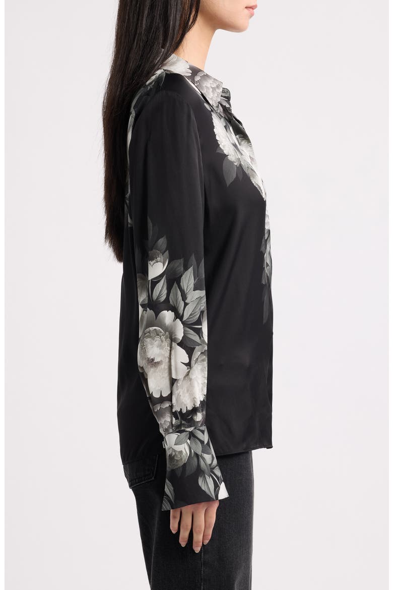 Kit Placed Floral Stretch Silk Georgette Button-Up Shirt, Alternate, color, BLACK MULTI