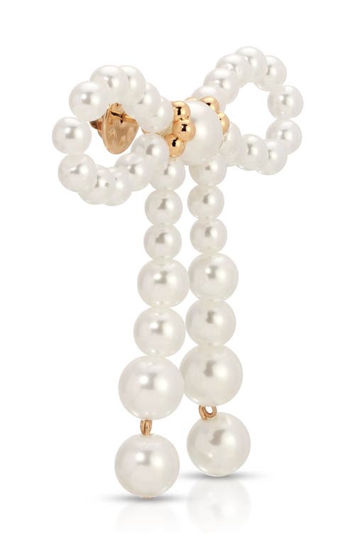 Ettika Faux Pearl Bow Brooch In White