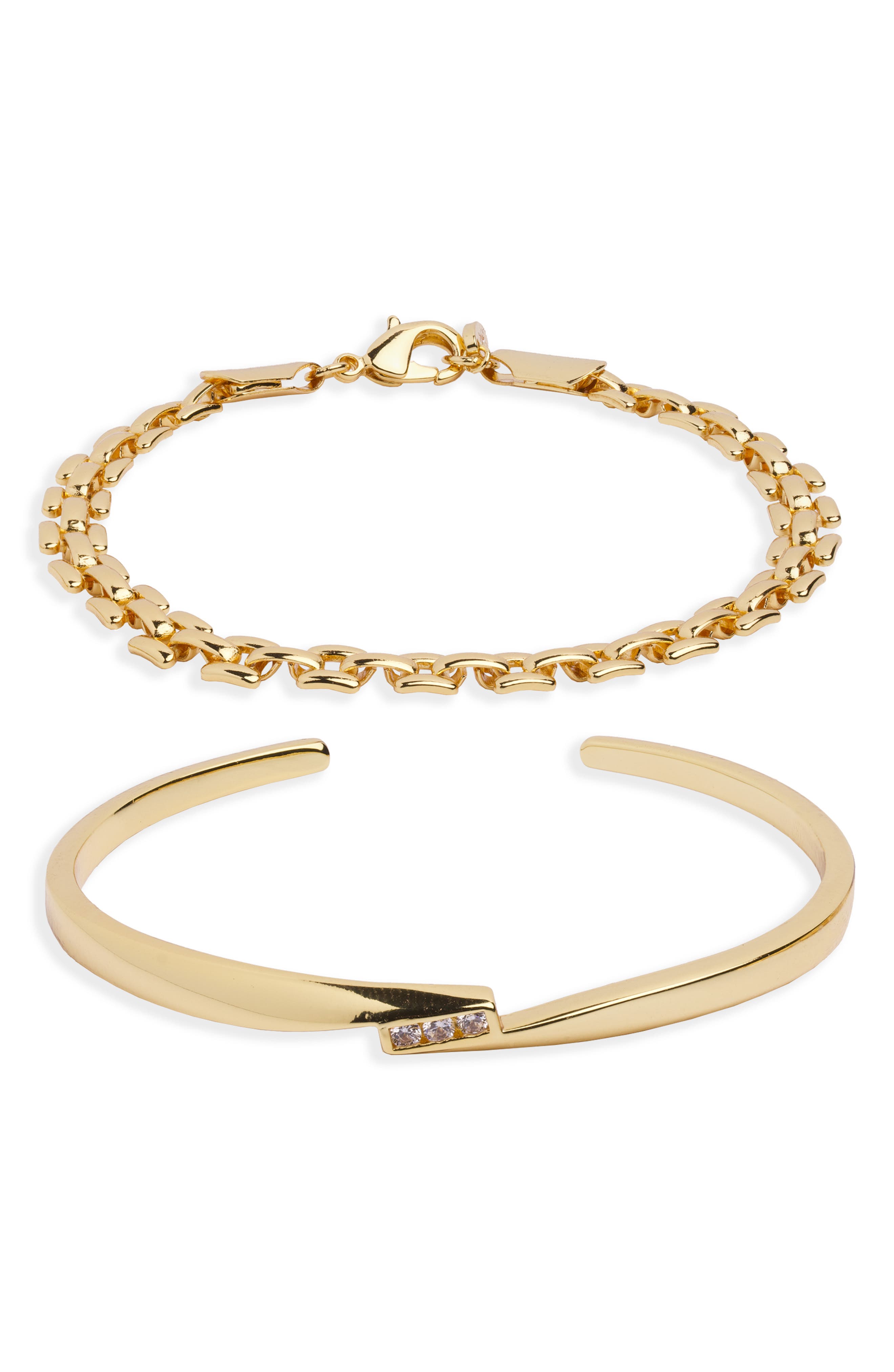 Argento Vivo Sterling Silver Panther Link & Open Cuff Bracelet Set In Gold