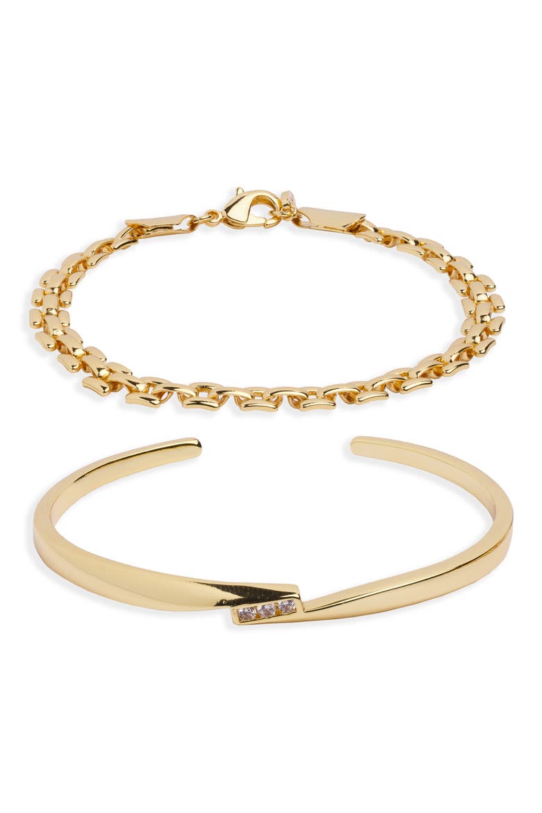 Panther Link & Open Cuff Bracelet Set, Main, color, GOLD