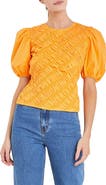 English Factory Asymmetric Shirred Puff Sleeve Top