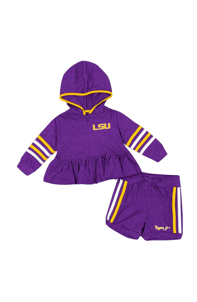COLOSSEUM Girls Infant Colosseum Purple LSU Tigers Spoonful Full-Zip Hoodie & Shorts Set, Main, color, Purple
