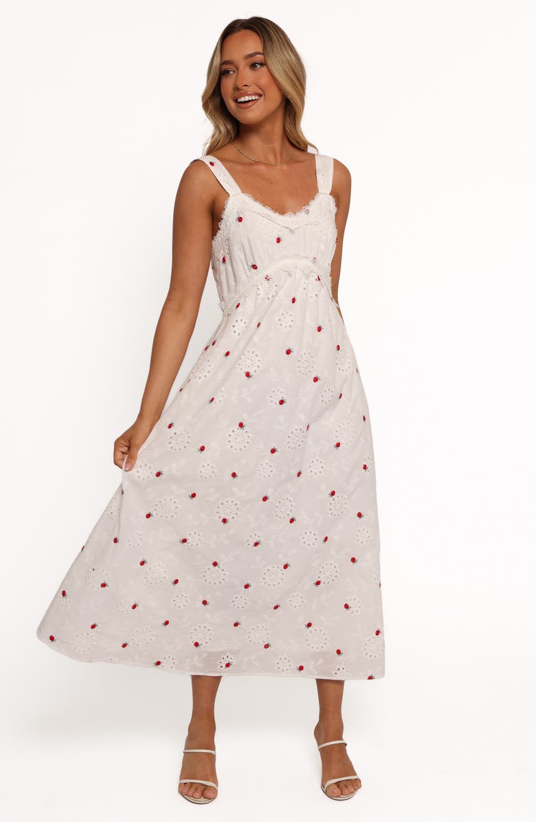 Petal & Pup Salli Eyelet Embroidered Sundress, Alternate, color, White/ Red