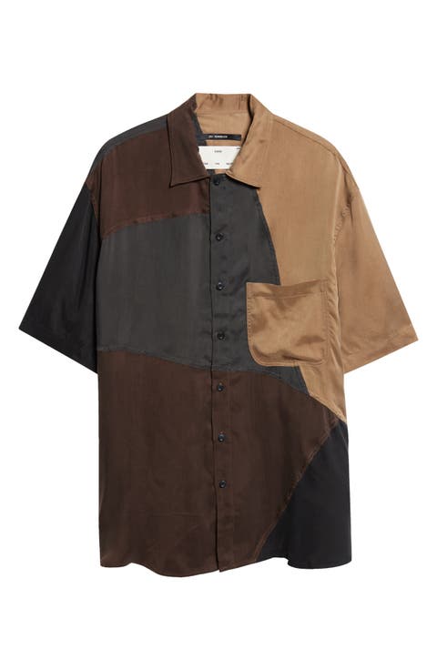 Oversize Colorblock Short Sleeve Button-Up Shirt