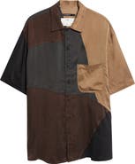 SONG FOR THE MUTE Oversize Colorblock Short Sleeve Button-Up Shirt