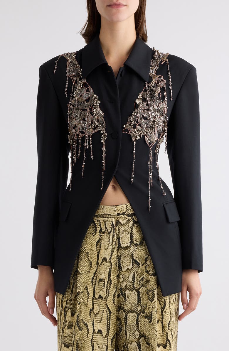 Dries Van Noten Embellished Wool & Mohair Cutaway Jacket, Main, color, Black