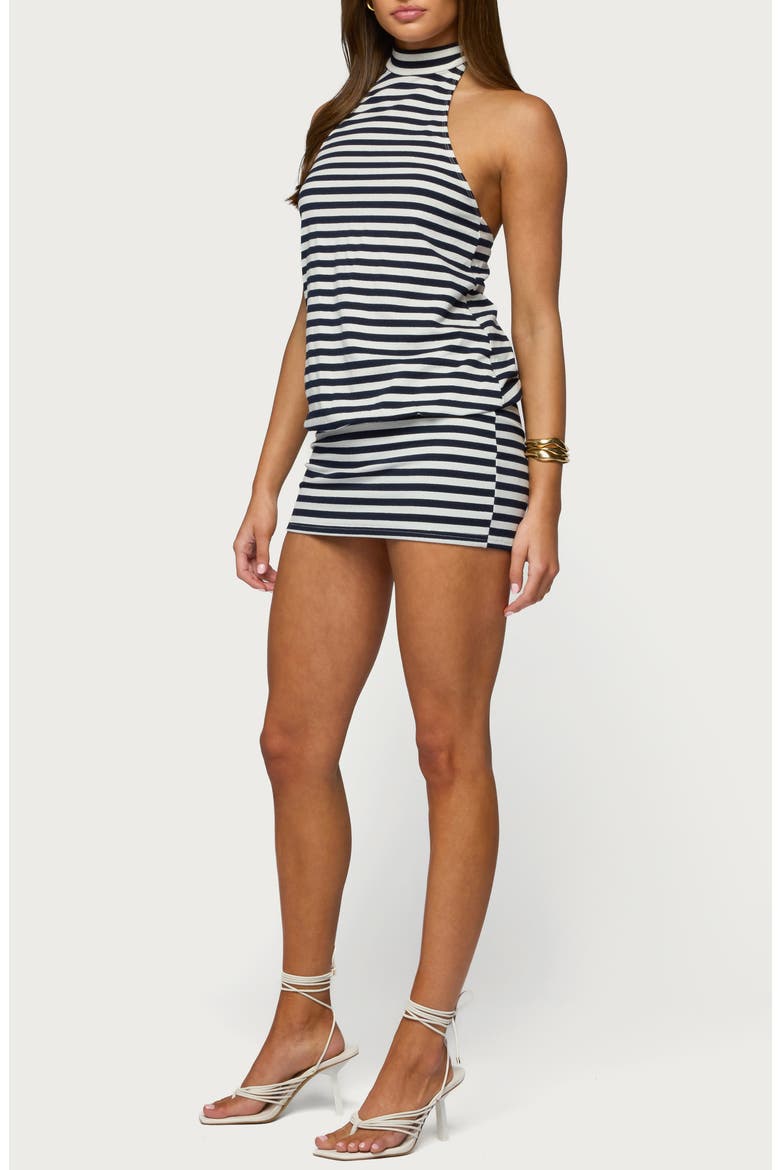 Milah Stripe Halter Minidress, Alternate, color, NAVY-AND-WHITE