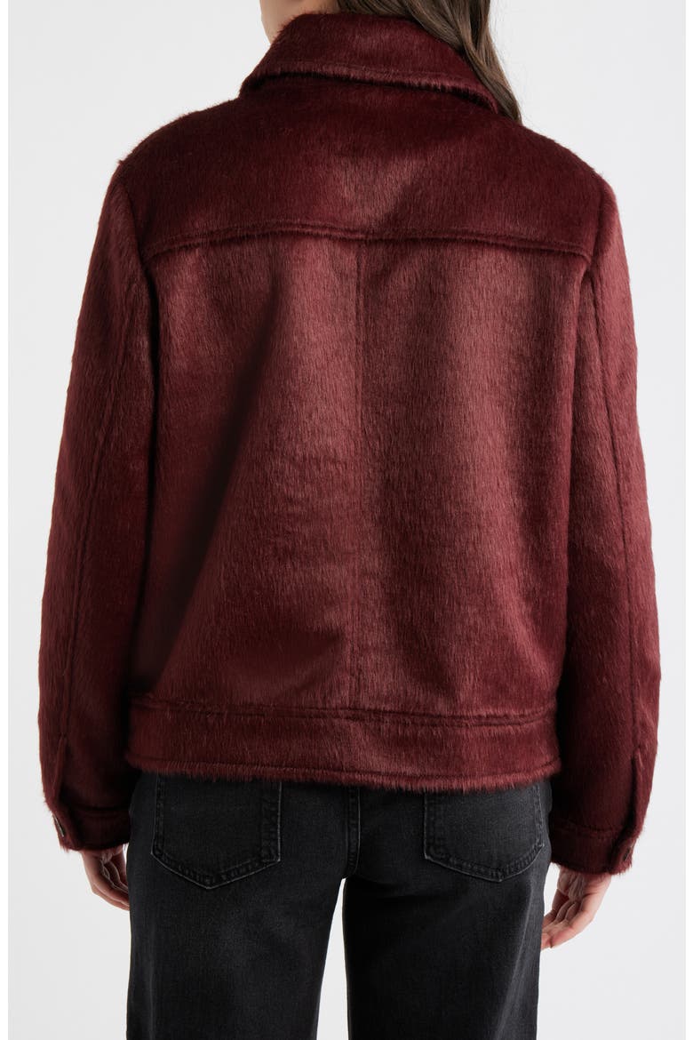 Faux Calf Hair Trucker Jacket, Alternate, color, BURGUNDY