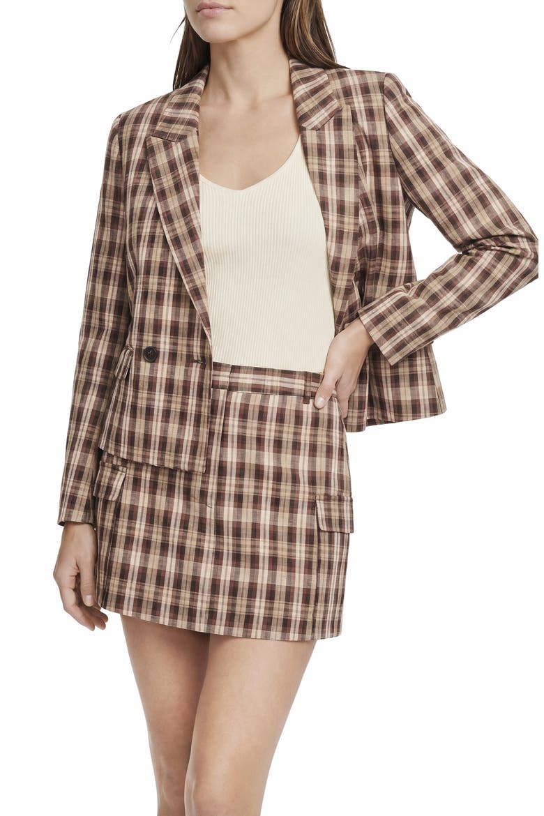 Plaid Double Breasted Blazer, Alternate, color, COCA MOCHA