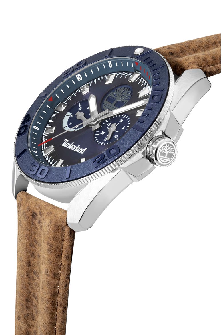 Fairhill Multifunction Leather Strap Watch, 44mm, Alternate, color, WHEAT