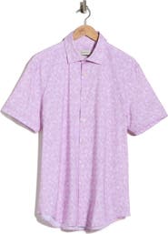 Bugatchi Abstract Print Stretch Cotton Short Sleeve Button-Up Shirt