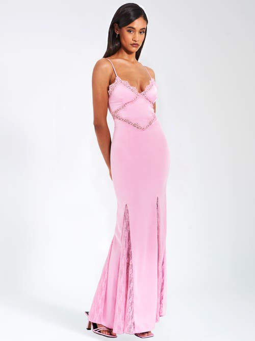 Miss Circle Women Xandria Pink Lace Satin Mermaid Flare Maxi Dress In Pink