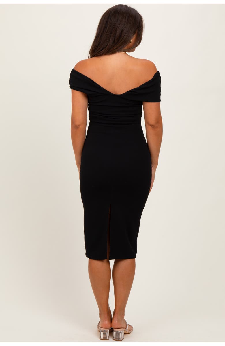 PinkBlush Off Shoulder Fitted Midi Dress, Alternate, color, Black