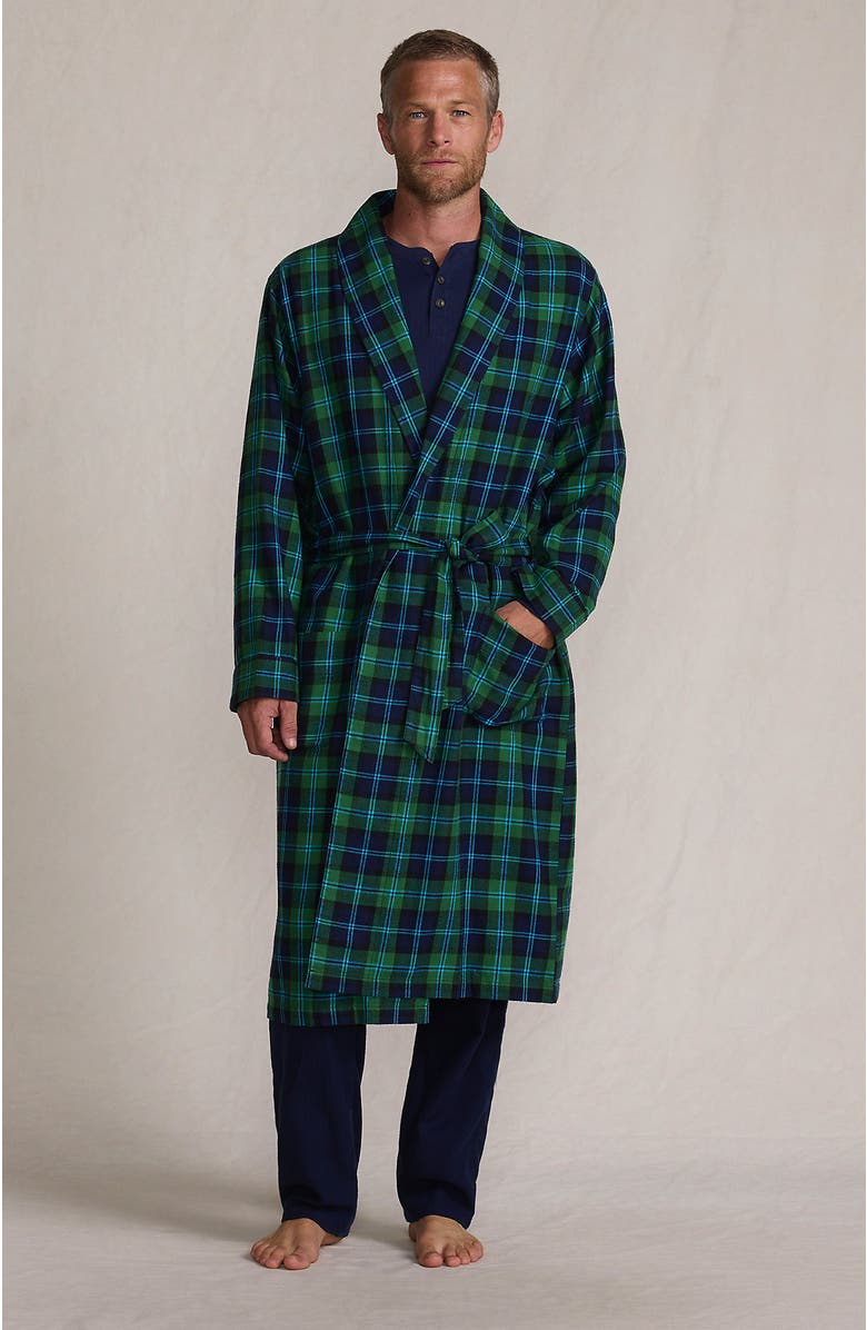 Lands' End Flannel Robe, Main, color, Light Emerald Blackwatch