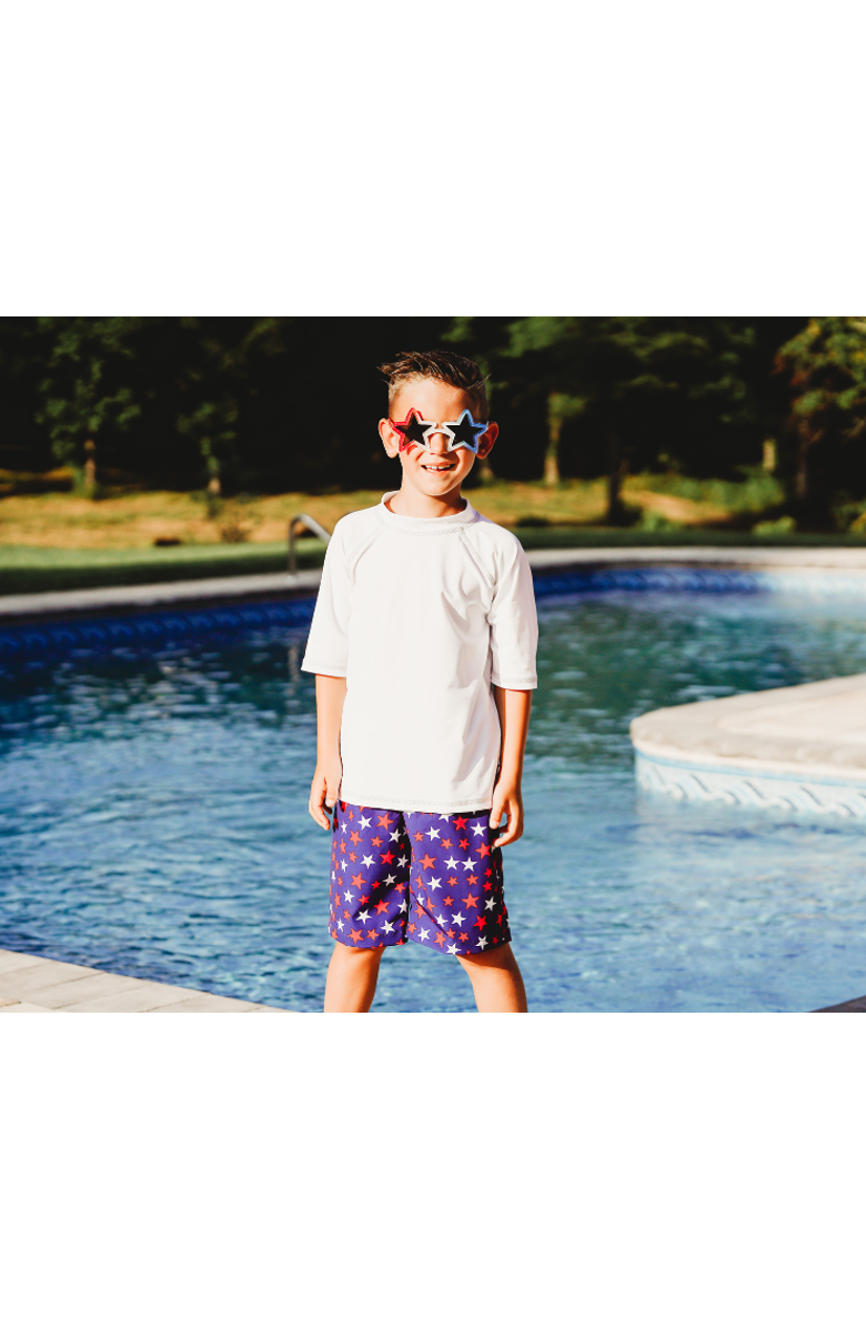 City Threads USA-Made Soft Stretch UPF 50+ Recycled Polyester Below-the-Knee Printed Swim Board Shorts, Alternate, color, Skulls