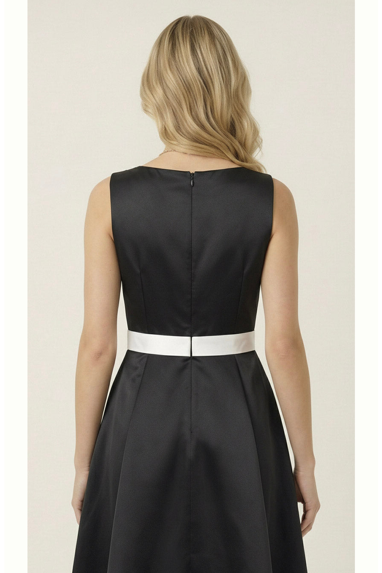 Sleeveless Contrast Bow Midi Dress, Alternate, color, Black / Cream