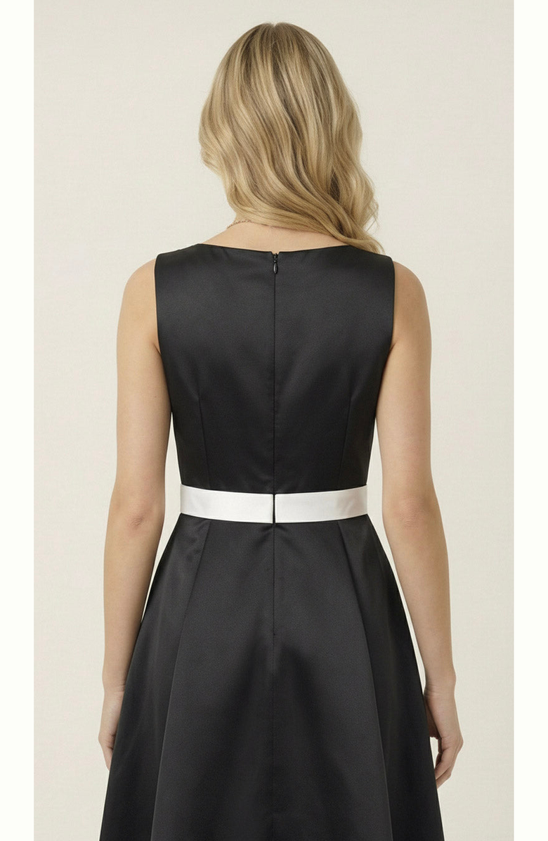 Modenaire Sleeveless Contrast Bow Midi Dress, Alternate, color, Black / Cream