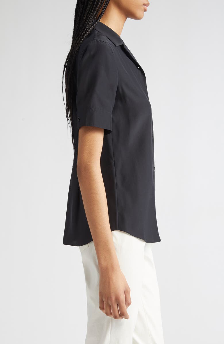 Lafayette 148 New York Matte Silk Notch Collar Slim Short Sleeve Button-Up Shirt, Alternate, color, Black