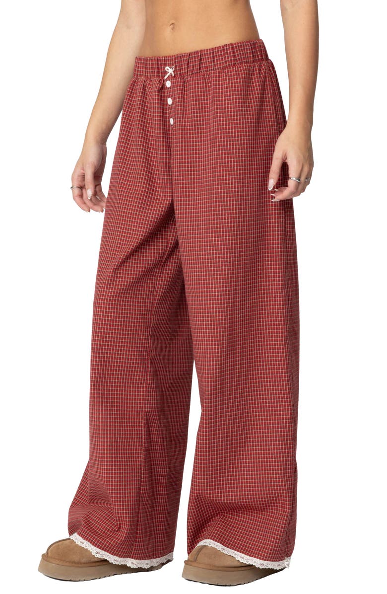 EDIKTED Dakota Plaid Pants, Alternate, color, Red
